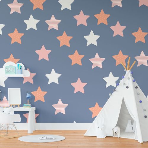Mural Estrellas Pastel Fondo Azul