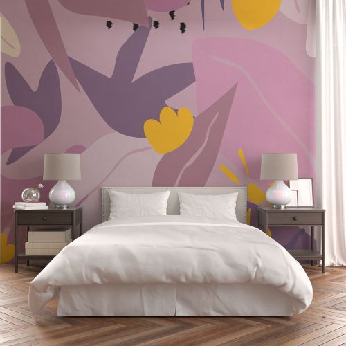 Mural Abstracto Floral Rosado