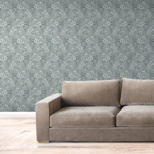 Mural Hojas Espinas Cyan