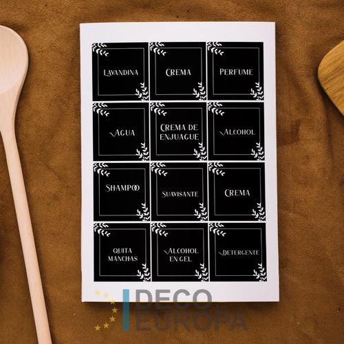 [1419] Etiquetas para Frasco Recuadro Con Flores Negativo Limpieza