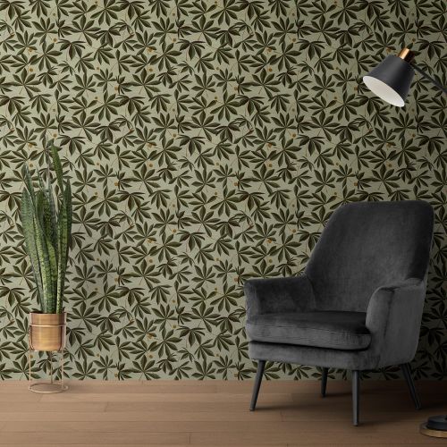 [1753] Mural Hojas Grandes Fondo Verde