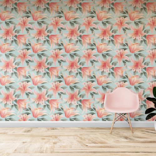 [1002] Mural Flores Acuarela Celeste