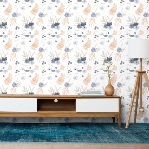 [1004] Mural Flores Acuarelas Celestes