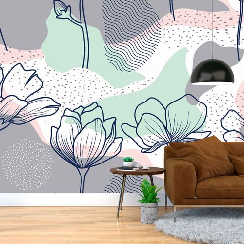 [1136] Mural Flores Vectoriaes Azules