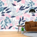 Mural Hojas Flores Rosas