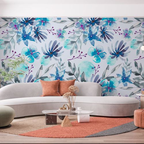 [1145] Mural Hojas Azules Acuarelas