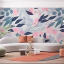 Mural Hojas Azules Rosas