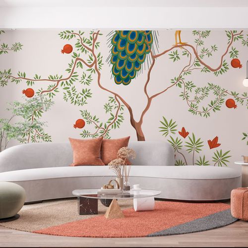 [1154] Mural Hojas Pavo Real