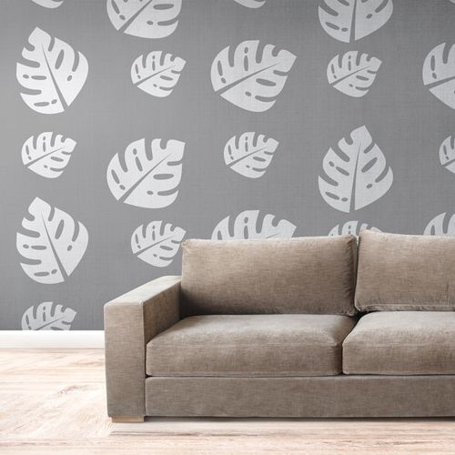 [1180] Mural Fondo Gris Hojas Caladas