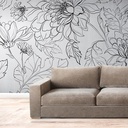 Mural Flores Y Hojas Negras Lineas