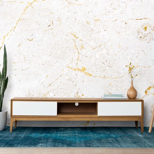 [1212] Mural Fondo Blanco Grietas Doradas