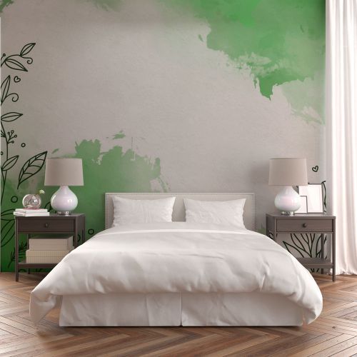 [1225] Mural Hojas Y Acuarelas Verdes