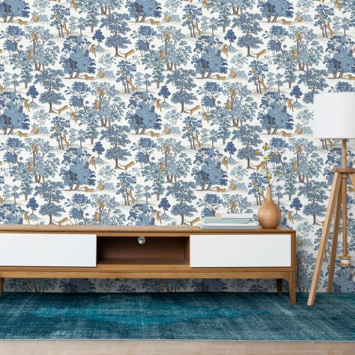 [1601] Mural Leopardo Bosque Azul