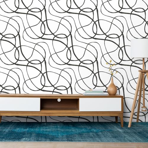 [1632] Mural Garabatos Blanco Y Negro