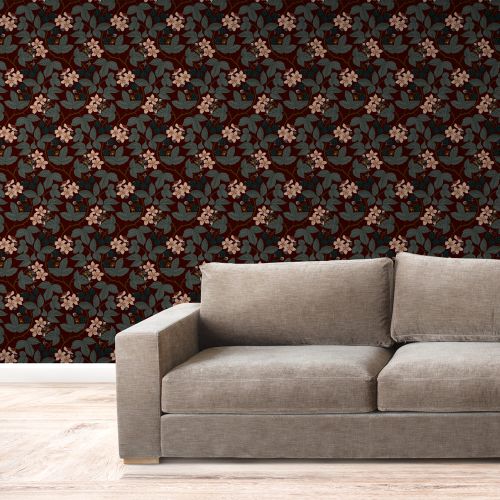 [1648] Mural Hojas Espinas Bordo