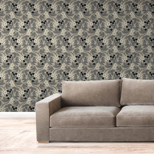 [1649] Mural Hojas Espinas Gris