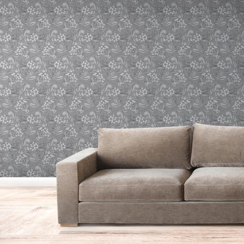 [1653] Mural Hojas Espinas Plateado