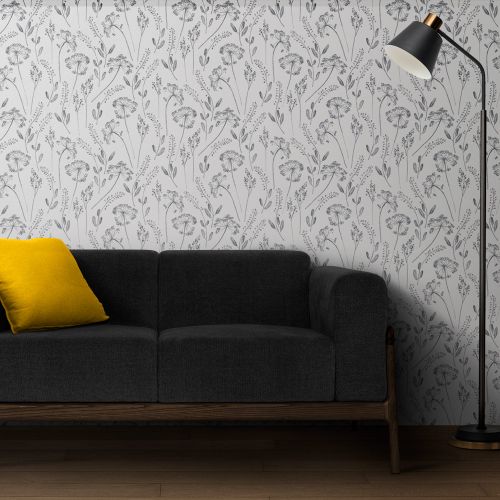 [1679] Mural Hojas Monocroma Gris