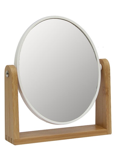 Espejo Make Up Circular con Pie de Madera