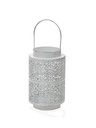 Fanal Portavela Calado Metalico Con Manija Blanco 12x21cm