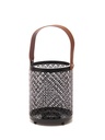 Fanal Portavela Calado Metalico Con Manija Ecocuero 20x16cm